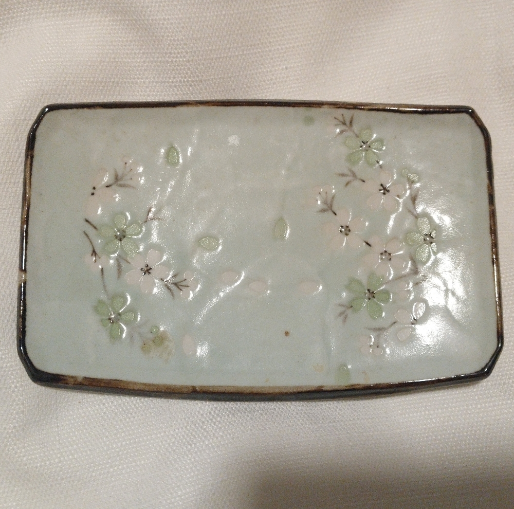 Tokoyo Design Studio Stoneware Handmade Sushi Dish Green Cosmos Pattern